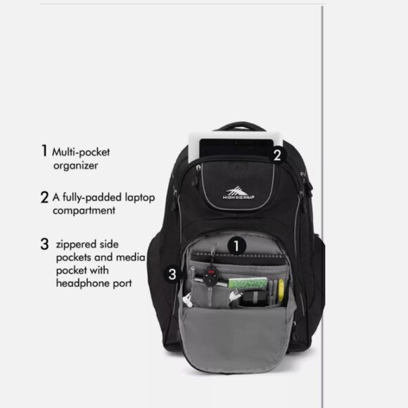 LAPTOP BACKPACK HIGH SIERRA with HANDLE Travel Luggage wheel Roller 20"x 13" - Picture 5 of 11